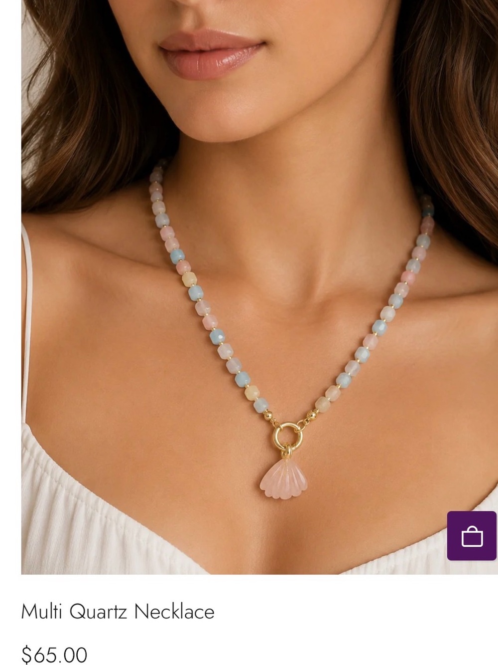 Multi Quartz Beaded Necklace with Pink Quartz Pendant